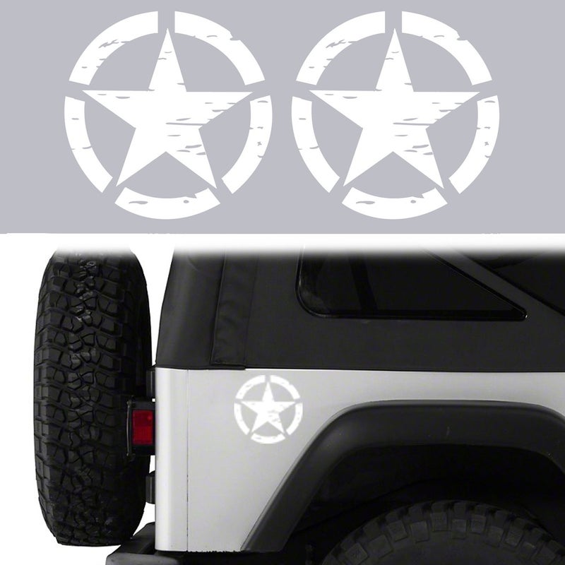 Hooke Road Star Bumper Sticker Body Truck Cars Decals Decoration for Jeep Wrangler YJ TJ JK JL Gladiator Tundra Tacoma F150 RAM Pickup Trucks All Cars - White, 6.3inches - Image 1